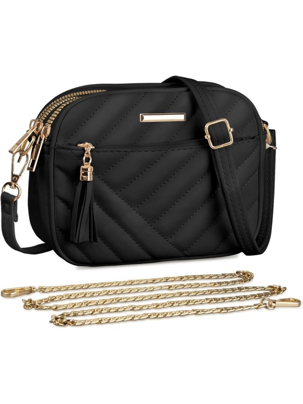 Women's Black Small Faux Leather Phone Purse Crossbody Bag With Shoulder Strap